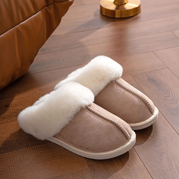 CHAUSSONS MULES EN COTON AVEC FOURRURE KAKI / 35-36