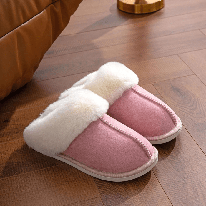 CHAUSSONS MULES EN COTON AVEC FOURRURE ROSE / 35-36