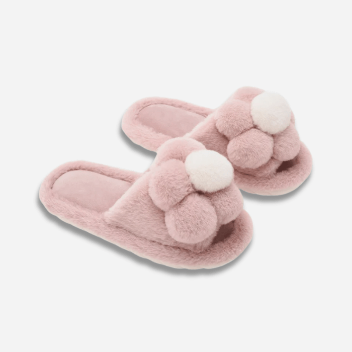 CHAUSSONS MULES FEMME AVEC POMPONS