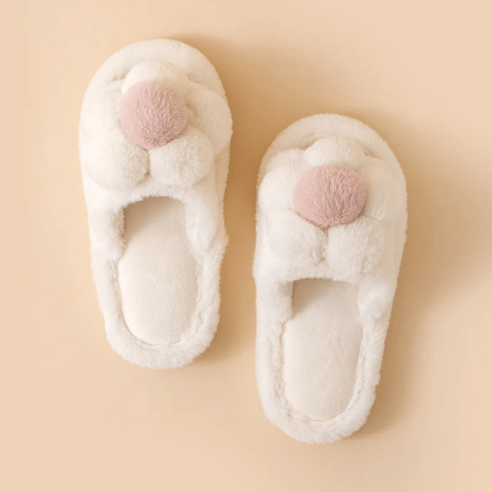 CHAUSSONS MULES FEMME AVEC POMPONS BLANC / 36-37