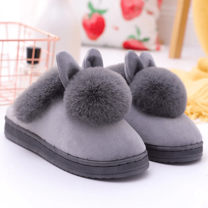 CHAUSSONS MULES FEMME OREILLES DE LAPIN GRIS / 36-37