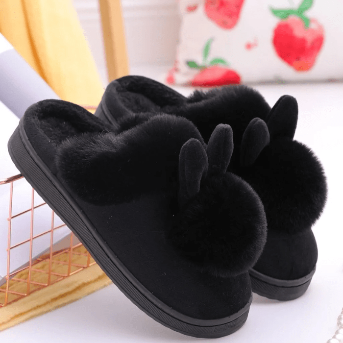 CHAUSSONS MULES FEMME OREILLES DE LAPIN NOIR / 36-37