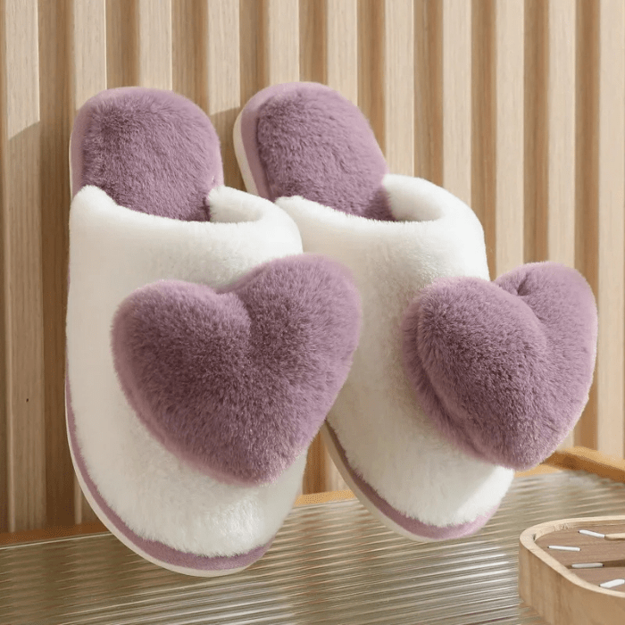 CHAUSSONS MULES FEMME ORNÉS DE COEUR MAUVE / 36-37