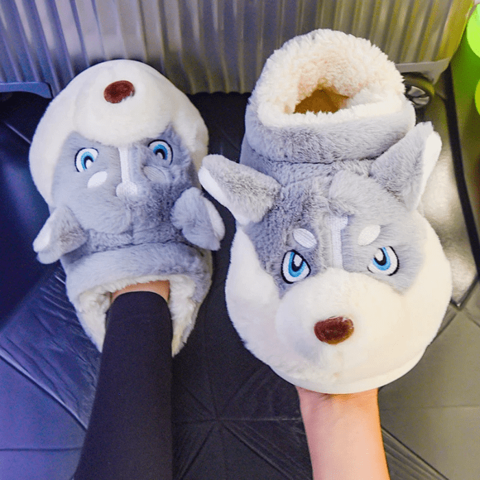 CHAUSSONS RIGOLOS CHIEN HUSKY GRIS / 36-37