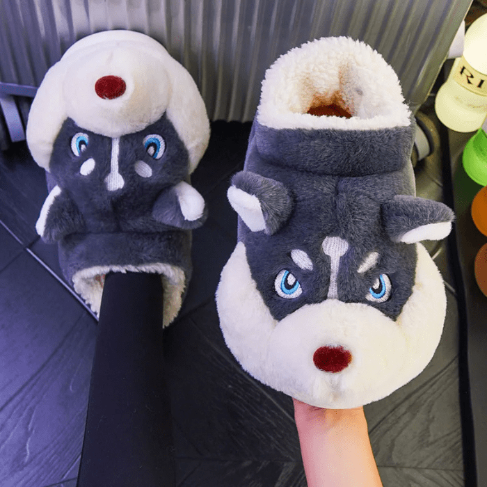 CHAUSSONS RIGOLOS CHIEN HUSKY GRIS FONCÉ / 36-37