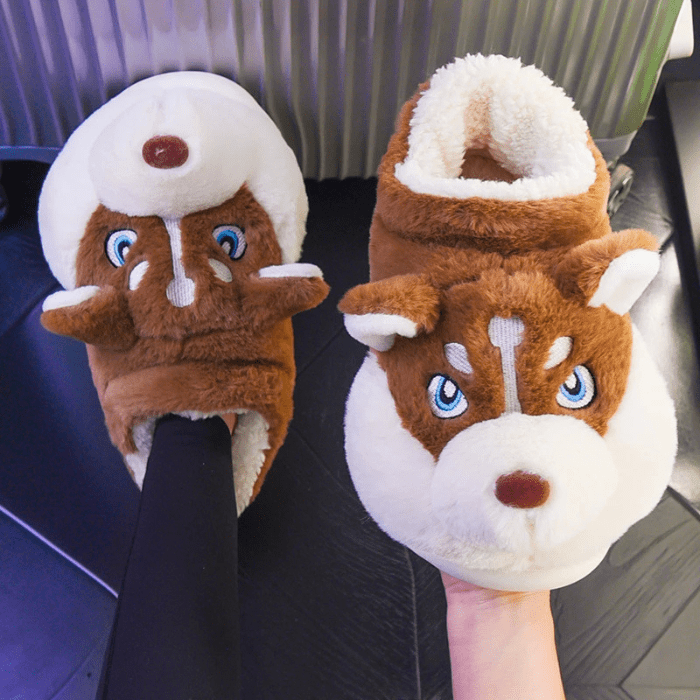 CHAUSSONS RIGOLOS CHIEN HUSKY MARRON / 36-37