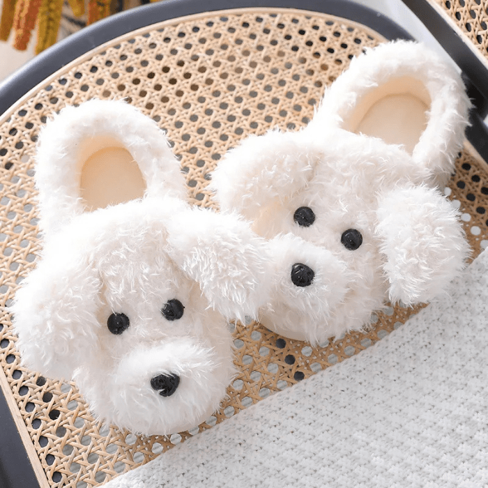 CHAUSSONS RIGOLOS FEMME CHIENS MIGNONS BEIGE / 36-37