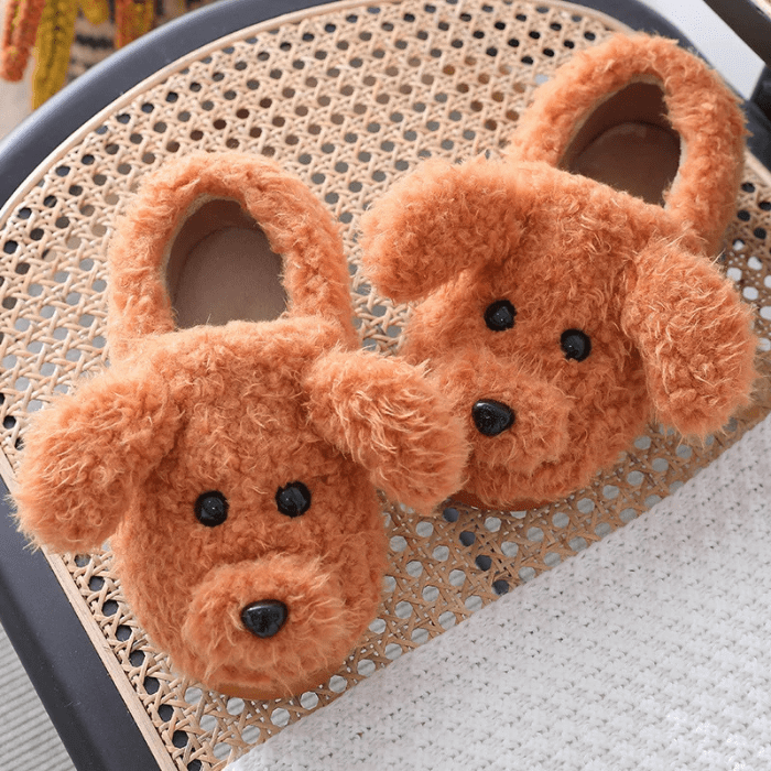 CHAUSSONS RIGOLOS FEMME CHIENS MIGNONS MARRON / 36-37