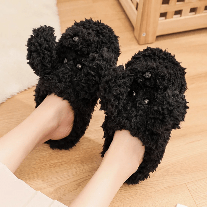 CHAUSSONS RIGOLOS FEMME CHIENS MIGNONS NOIR / 36-37