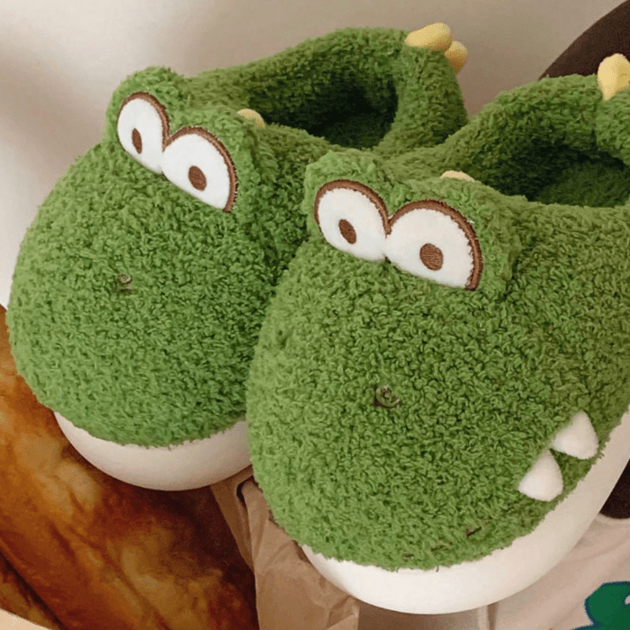 CHAUSSONS RIGOLOS FEMME DINOSAURES MIGNONS VERT / 36-37