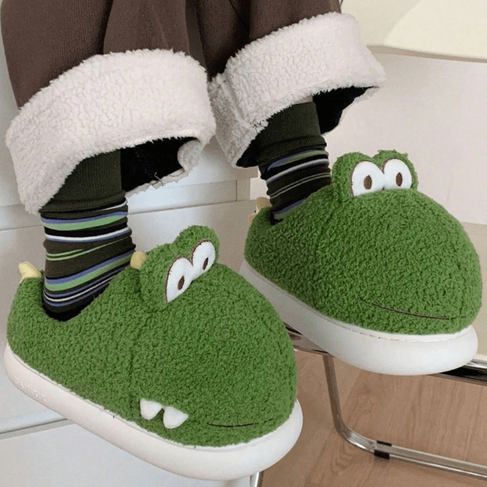 CHAUSSONS RIGOLOS FEMME DINOSAURES MIGNONS VERT / 36-37