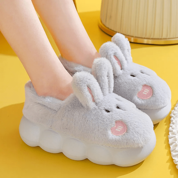 CHAUSSONS RIGOLOS FEMMES LAPINS MIGNONS GRIS / 36-37