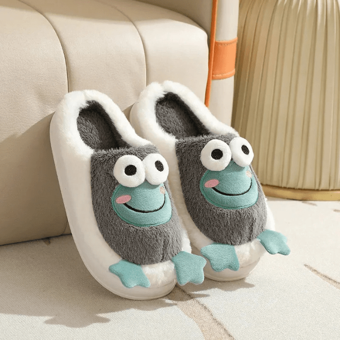 CHAUSSONS RIGOLOS GRENOUILLES SOURIANTES GRIS / 36-37