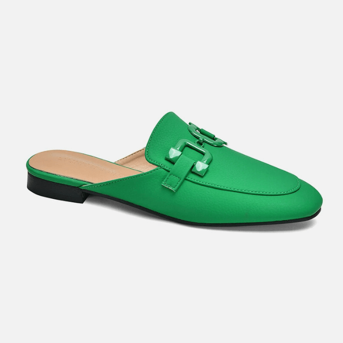 MULES CONFORT FEMME CUIR VERT / 34