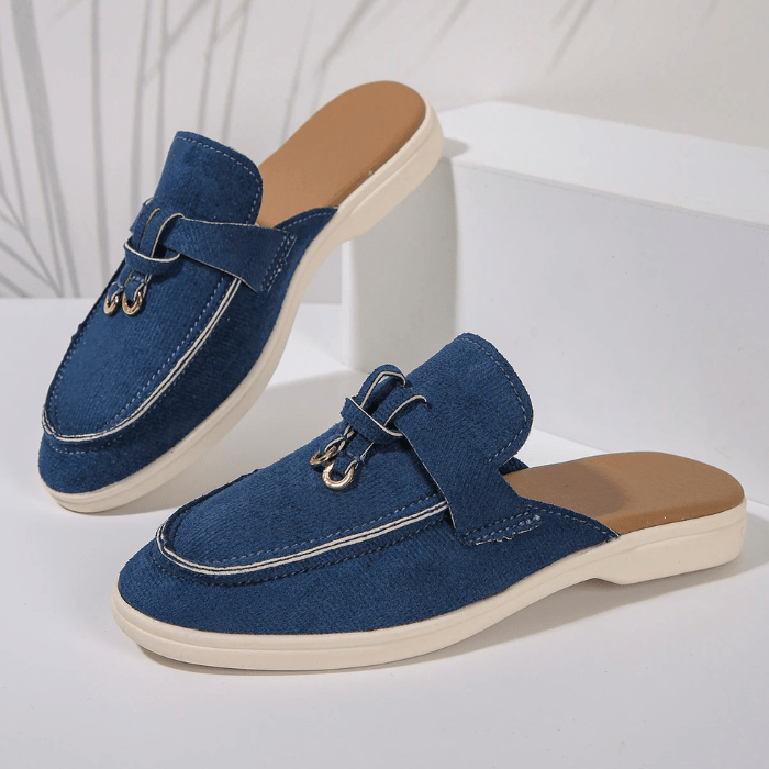 MULES FEMME CONFORTABLES À GLANDS BLEU / 36