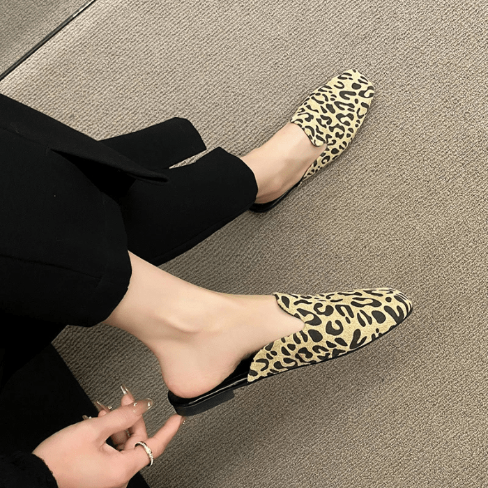 MULES FEMME CONFORTABLES À IMPRIMÉ LEOPARD