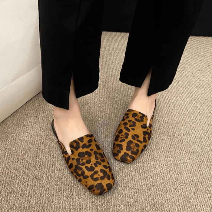 MULES FEMME CONFORTABLES À IMPRIMÉ LEOPARD