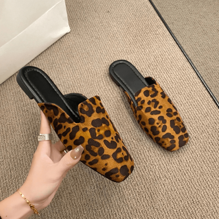 MULES FEMME CONFORTABLES À IMPRIMÉ LEOPARD