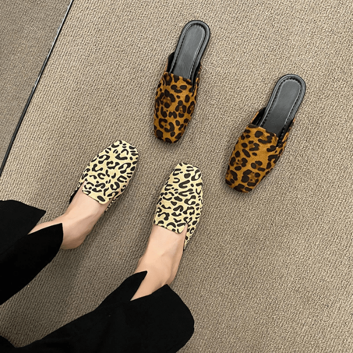 MULES FEMME CONFORTABLES À IMPRIMÉ LEOPARD