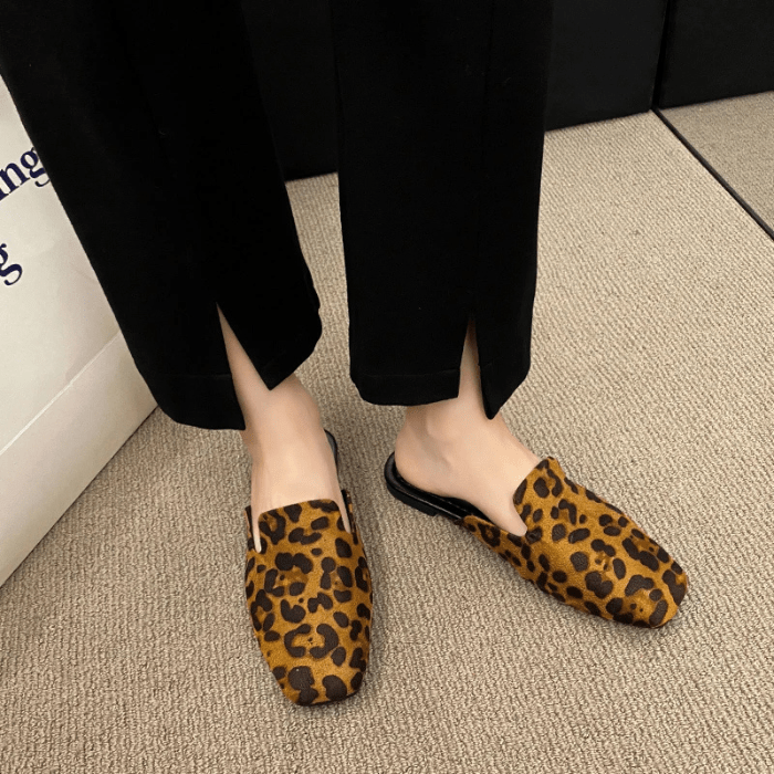 MULES FEMME CONFORTABLES À IMPRIMÉ LEOPARD