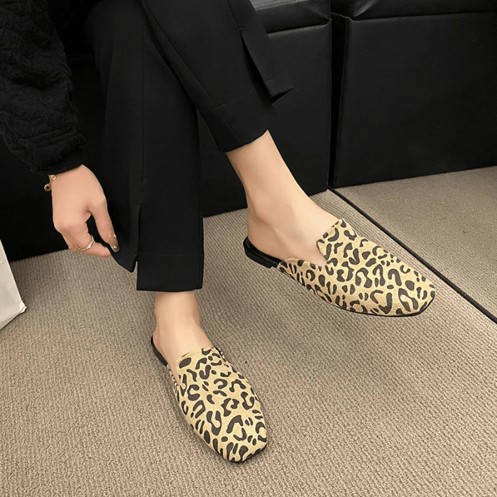 MULES FEMME CONFORTABLES À IMPRIMÉ LEOPARD