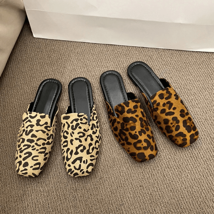 MULES FEMME CONFORTABLES À IMPRIMÉ LEOPARD