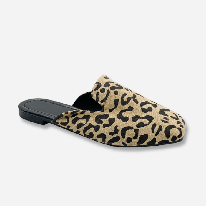 MULES FEMME CONFORTABLES À IMPRIMÉ LEOPARD GRIS / 35