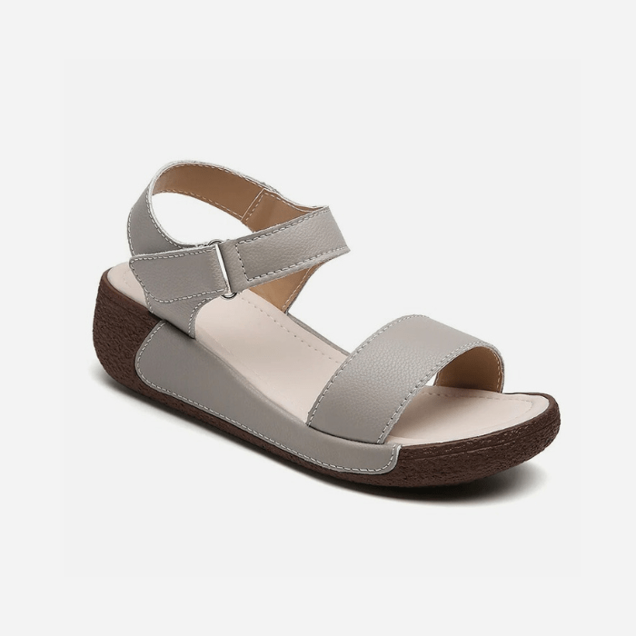 SANDALES COMPENSÉES CONFORTABLES EN CUIR POUR FEMME GRIS / 35