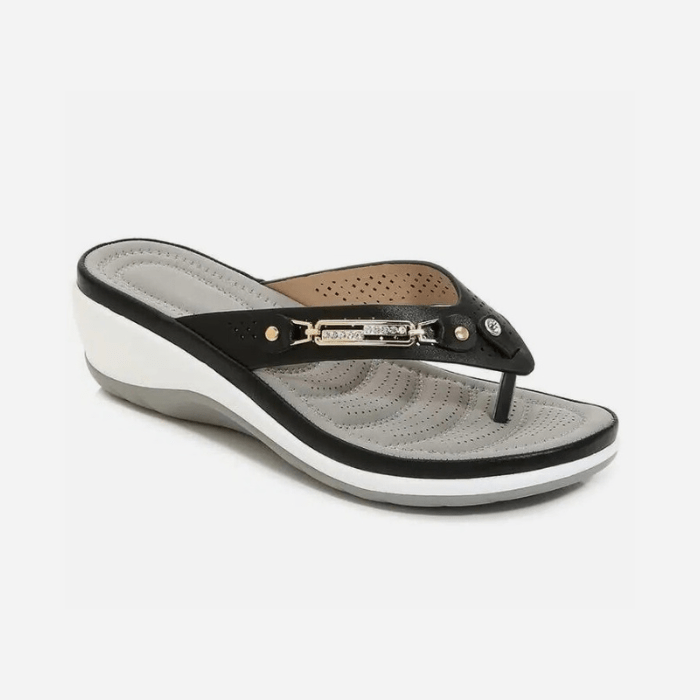 SANDALES ORTHOPÉDIQUES FEMME EN CUIR NOIR / 35