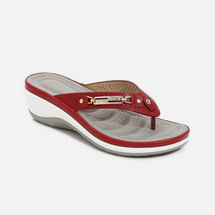 SANDALES ORTHOPÉDIQUES FEMME EN CUIR ROUGE / 35