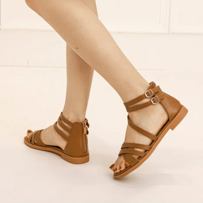 SANDALES PLATES EN CUIR FEMME